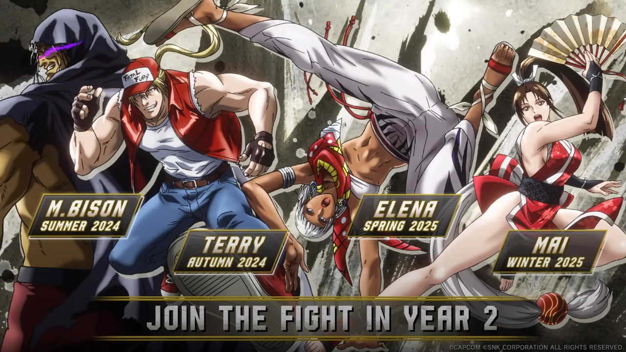 A Capcom anunciou através de novos trailers que o “Ano 2” dos DLCs de Street Fighter 6 incluirá os personagens M. Bison (Vega), Terry, Mai e Elena.