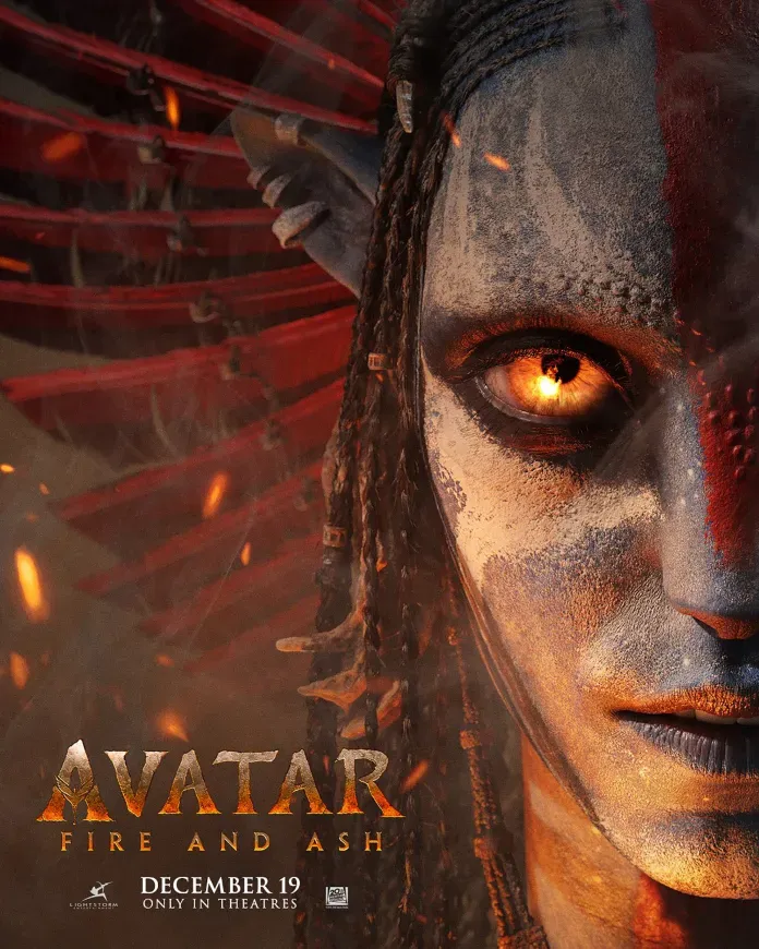 Avatar: Fogo e Cinzas ganha pôster oficial com estreia marcada para dezembro de 2025. Novo clã do fogo promete tom mais sombrio.